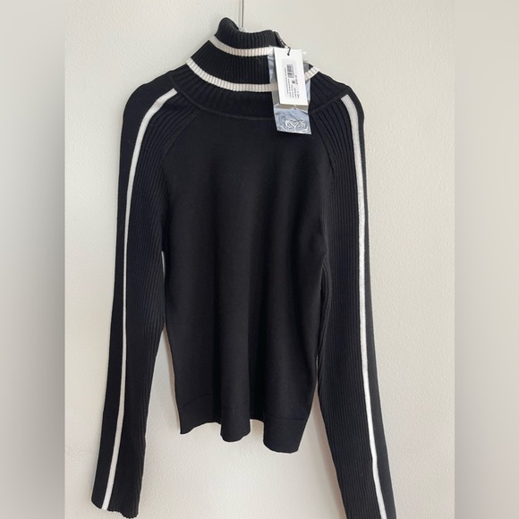 NWT MILLY Minis Girl's Racer Stripe Turtleneck Black/Ecru size 12 - Picture 2 of 5